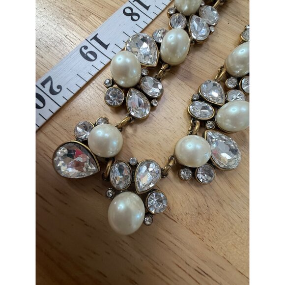 Ann Taylor Pearl & Rhinestone Gold Statement Necklace 18" Elegant Womens Jewelry - Picture 11 of 12